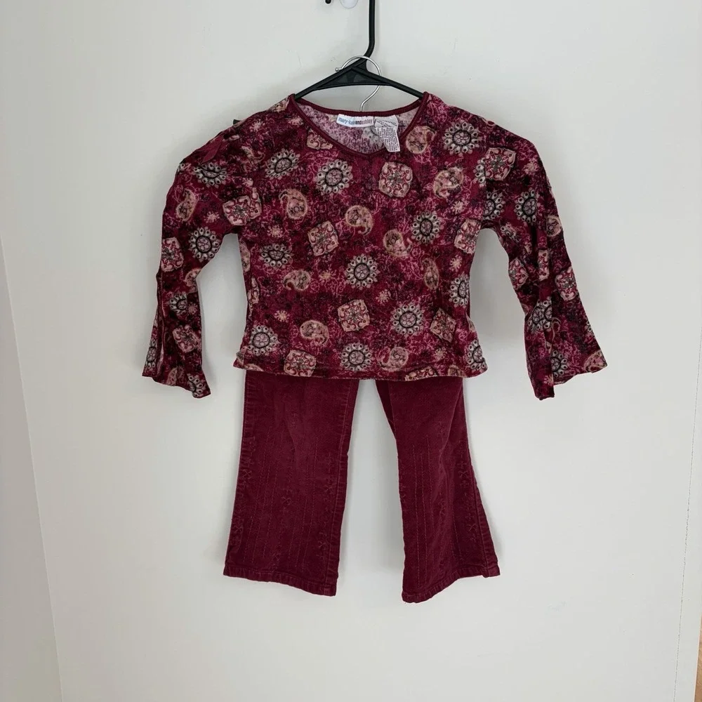 Vintage Mary-Kate And Ashley Sz 4 Set Shirt Pants Maroon Y2K Velvet Boho Fall
